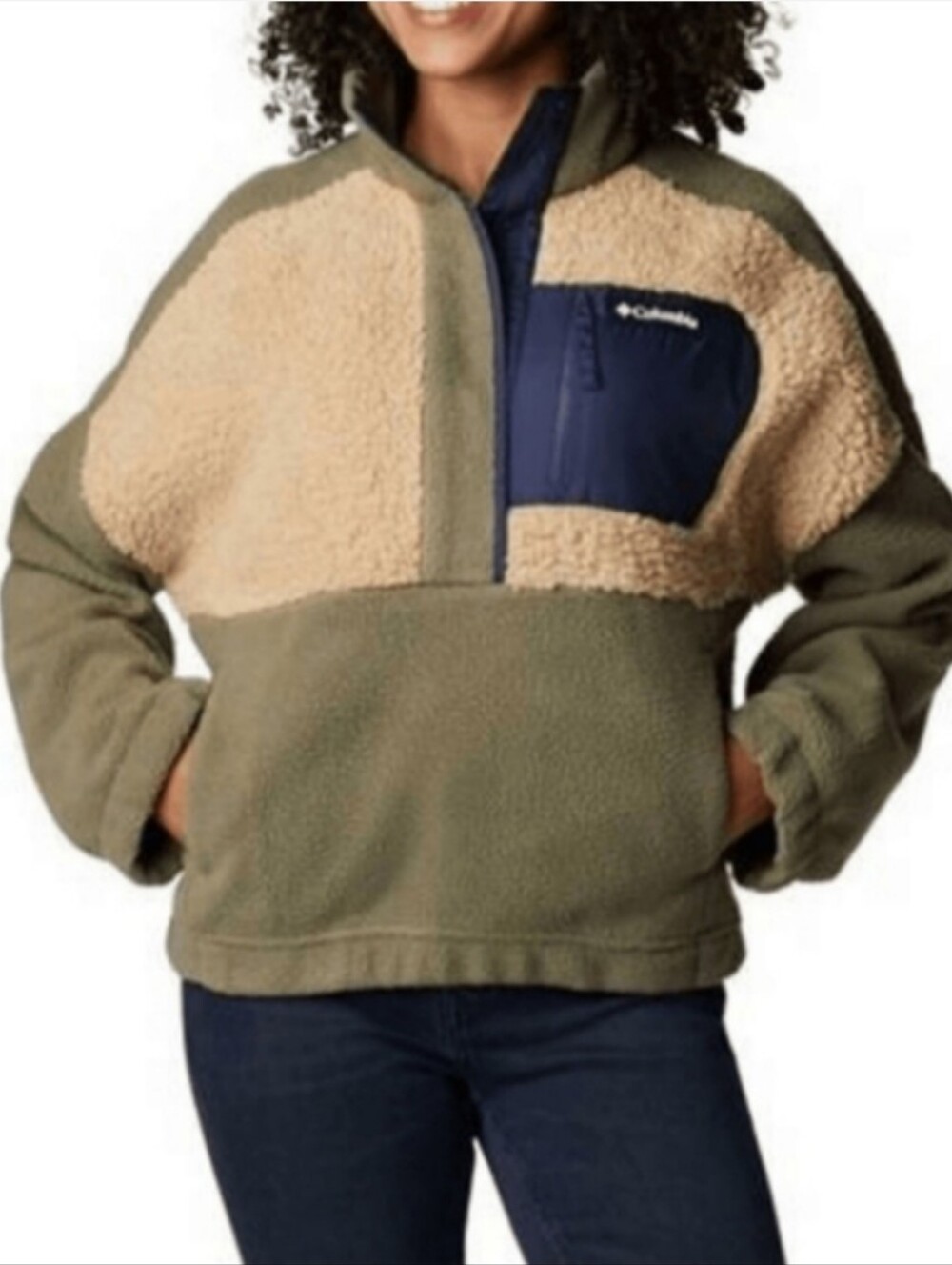Columbia Lodge Sherpa Pullover Snap Button Stone Green